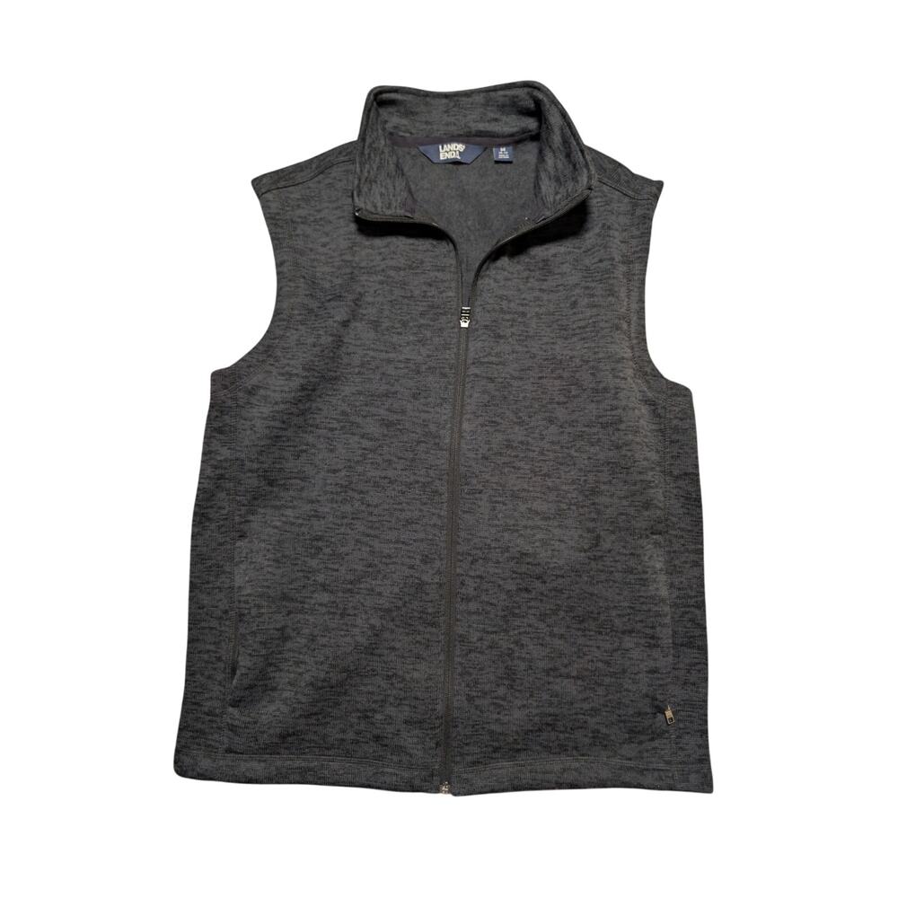 Lands' End Men's Heather Charcoal Gray Full Zip Sweater Fleece Vest Size M